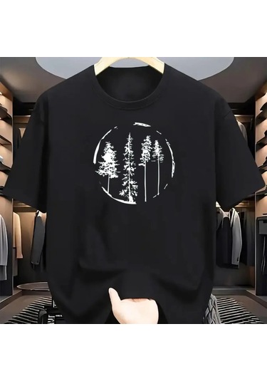 Guılan Erkek %100 Pamuk Orman Desenli Spor Tişörtblack Black