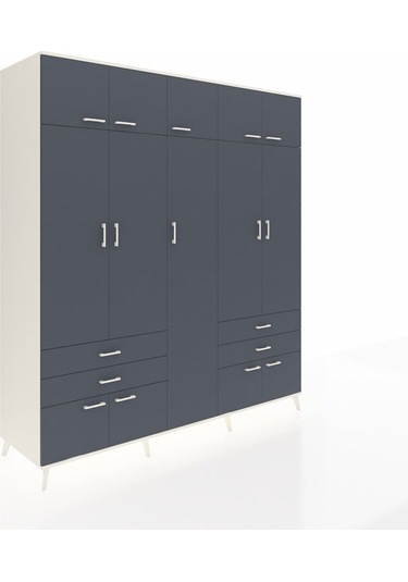 Kronos Dolap 12 Raflı 4 Çekmeceli 2 Askılı 220x59x243 Aytaşı-antrasit/antrasit Antrasıt/antrasıt