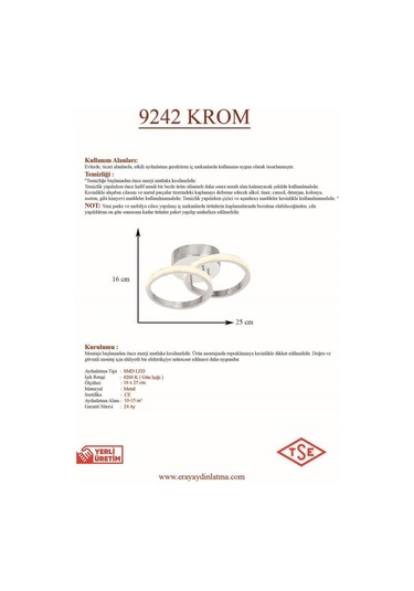 Eray Aydınlatma 9242 Plf Krom Ledli Tekli Avize Gümüş