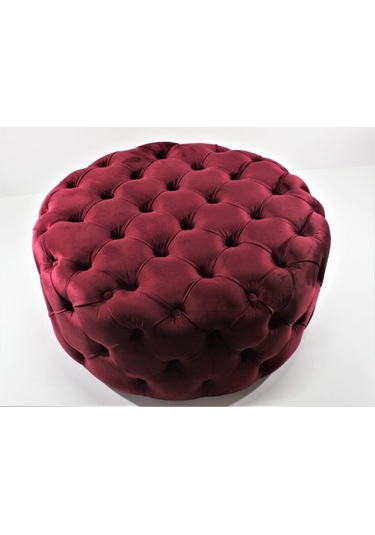 Yuvarlak Chester Model Kapitoneli Oval Orta Puf- Modern Puf Bordo