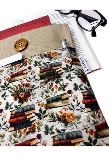 Kitap Kılıfı / Tablet Kılıfı /çok Amaçlı Kılıf Kitaplar,çiçekler