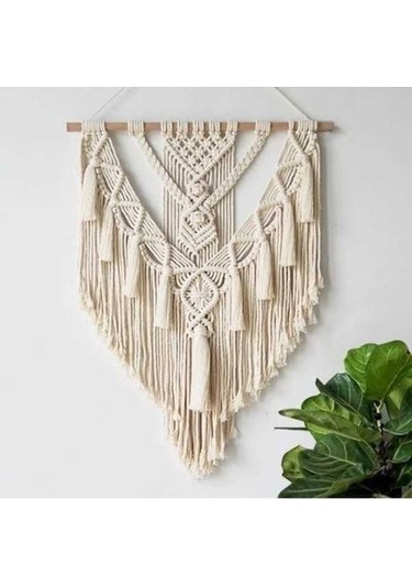 Novahub Boho Chic Bohemian El Dokuma Makrome Goblen Duvar Dekoru, 55x75 Cm, Ahşap Ve Pamuk İpli, Ev Ve Otel Dekorasyonu İçin Uygun 1 Adet