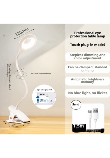 Yunboo Usb Type-c Led Göz Koruyucu Lambası - Çelik Ve Dikey Kullanim, Işık Ayarı, 1.5m Kablolu, Öğrenci/ev Odası/yatak Odası İçin Diğer