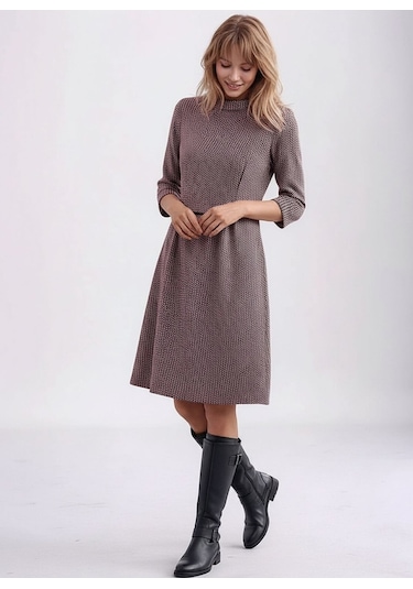 Kadın Degaje Yaka Uzun Kollu Cepli Büyük Beden Curve Şık Elbisesi Pembe