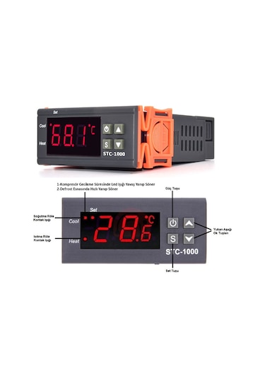 STC-1000T 12v-72v 10A Özel Üretim Dijital Termostat+Yedek Prob