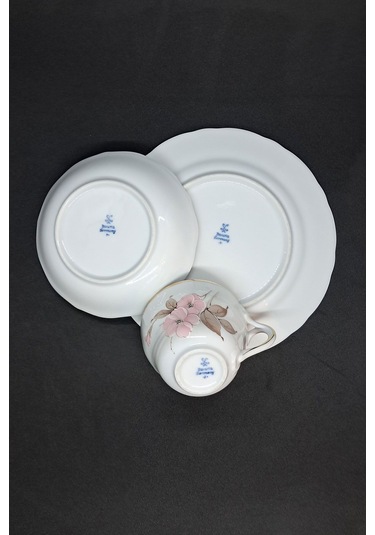 Alman El Boyama Vintage Çay Fincanı 3 Parça 170 Ml Beyaz-gri