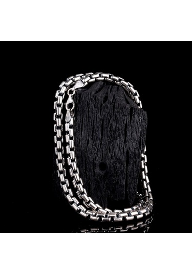 Tamamı 925 Ayar Gümüş El Örgü Model Halat Zincir Gri