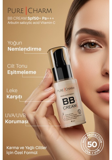 Pure Charm Salicylic Acid Uva Uvb Koruması Nemlendirici Kapatıcı BB Krem SPF50 Pa+++ PC20 50 ML
