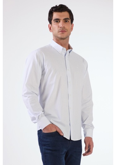 Açık Mavi Kare Desen Regular Fit Uzun Kol Erkek Gömlek Açik Mavi