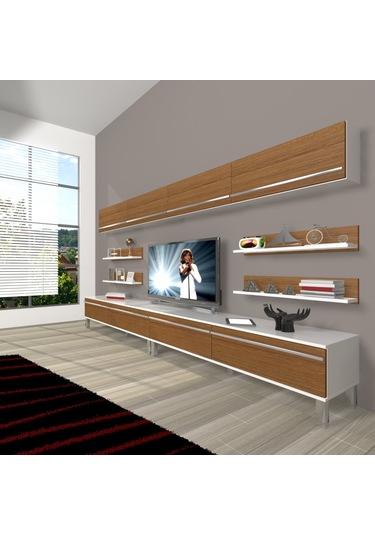 Decoraktiv Eko 360y Mdf Krom Ayaklı Tv Ünitesi Tv Sehpası Beyaz - Ceviz