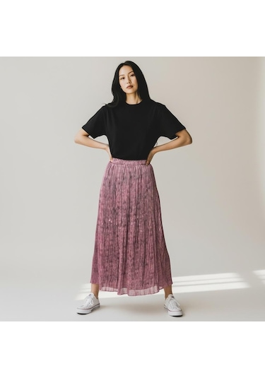 Eren Style Pileli Beli Lastikli Şifon Etek 95 Cm - 38-50 Gül Kurusu