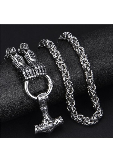 Novahub Iskandinav Paslanmaz Çelik Viking Rune Kolye, Thunder Mjolnir Çekiç Takı, Erkekler İçin Punk Style Kolye Kolye Gümüş