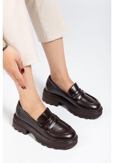 746-759 Kahve Yanki Yüksek Tabanlı Loafer Ayakkabı Açık Kahverengi