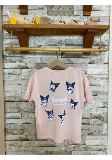 Aysbebe Kuromi Kabartma Baskılı Fırçalı Kumaş Kız Çocuk Tişört Pudra Pembe 1950