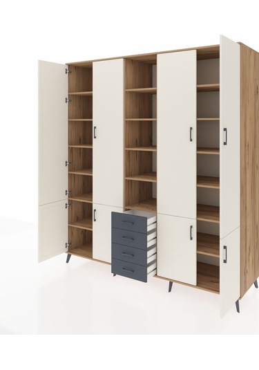 Kronos Dolap 17 Raflı 4 Çekmeceli 8 Kapaklı 220x59x243 Çam-aytaşı/antrasit Aytası/antrasıt