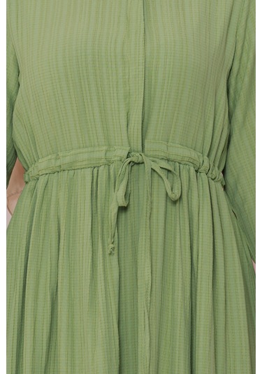 Gömlek Yaka Beli Tünelli Sare Elbise-fıstık Yeşili-4740 Fıstık Yeşili