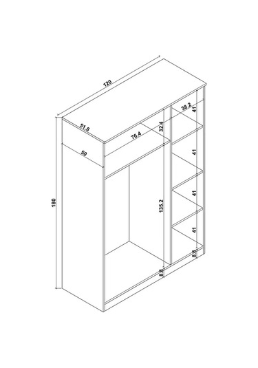 Kardelen Serisi Atlantik Çam 3 Kapaklı 5 Raflı 120 Cm Elbise Dolabı Atlantik Çam