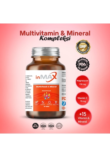 İnmax Multivitamin & Mineral İçeren Takviye Edici Gıda 30 Tablet