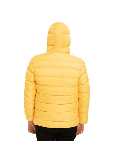 Erkek Sarı Kapüşonlu Içi Polarlı Kürklü Su Geçirmez Rüzgara Dayanıklı Şişme Mont Kaban Parka Sarı