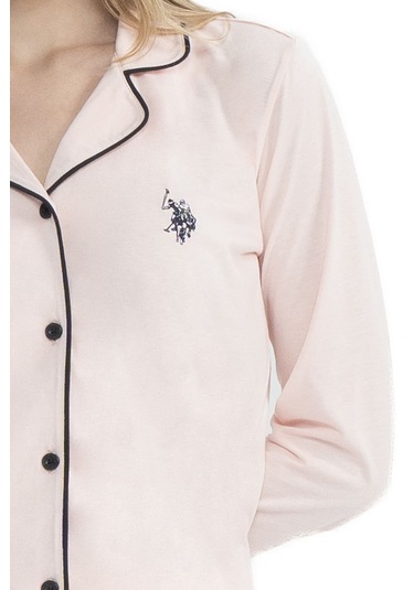 U.s. Polo Assn. 11000 Kadın Boydan Düğmeli Patlı Uzun Kol Pijama Takım V3 Pembe Pembe