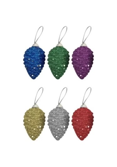 Yılbaşı Ağaç Süsü Simli Kozalak 6cm 6lı Diğer