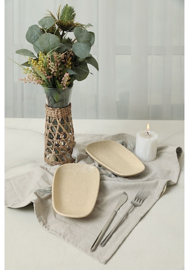 Keramika Mat Krem Tetra Kayık Tabak 21 Cm 2 Adet 039 Krem