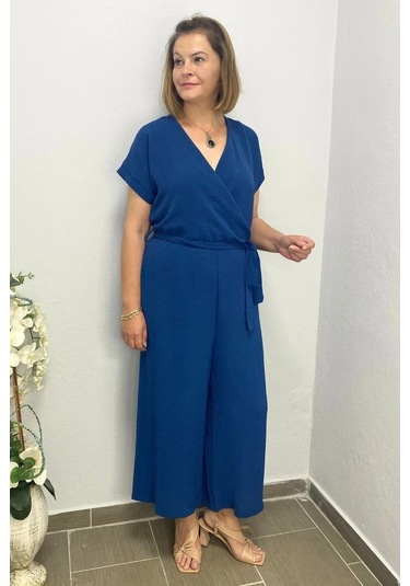 Kadın Mavi Kruvaze Yaka Tulum Mavi