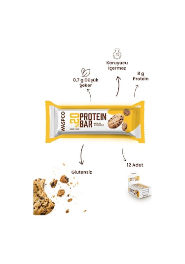 Waspco Kurabiye Aromalı Protein Bar 40g x 12 Adet