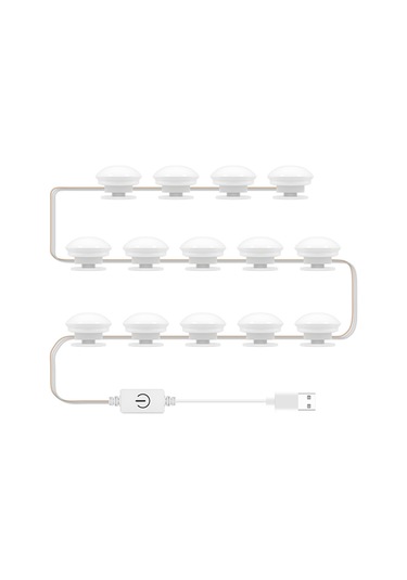 Xindoker Makyaj Aynası Led Işık 14lü, 3 Renk Tonu, Usb Dokunmatik Kontrol, Sürekli Işık Ayarlama, Dolap Işığı