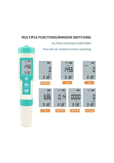 Trendooze Test Temp Tds Suntek Su Sıcaklık Sg Ph Orp Ölçer Kalitesi Ec Wx
