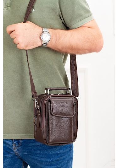 Tuldar Erkek Kahverengi Deri Çelik Kasalı Kapaklı Omuz Ve El Çantası 15x19cm Tul293 Kahverengi