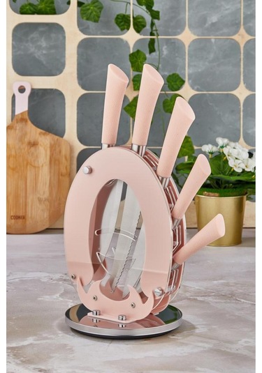 Cooker 6 Parça Mutfak Bıçak Seti Günlük Ve Profesyonel Kullanım Çeyiz Mutfak Pembe