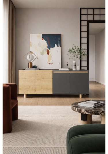 Ravenna Modern Konsol 180 Cm Safir Meşe - Antrasit Antrasit - Safirmeşe