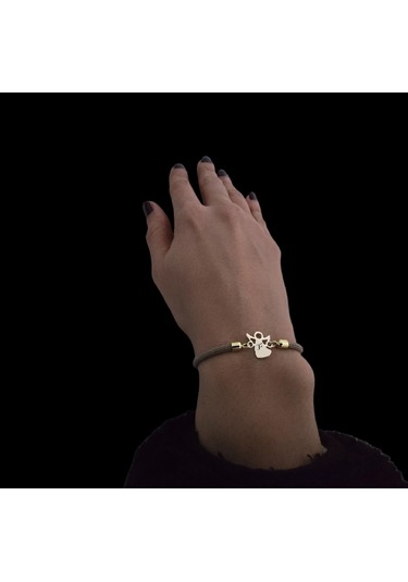 Archin F Harfine Özel Mevlana Figürlü Kahverengi Örgülü 14 Ayar Altın Plakalı Hediye Bileklik-335harf Altın