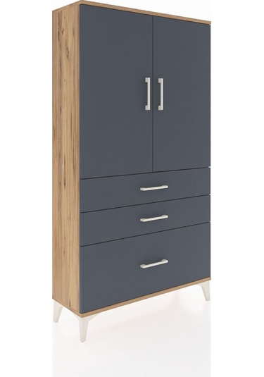 Arges Dolap Tek Raflı 3 Çekmeceli Tek Askılı 88x30x163 Çam-antrasit Atlas Çam