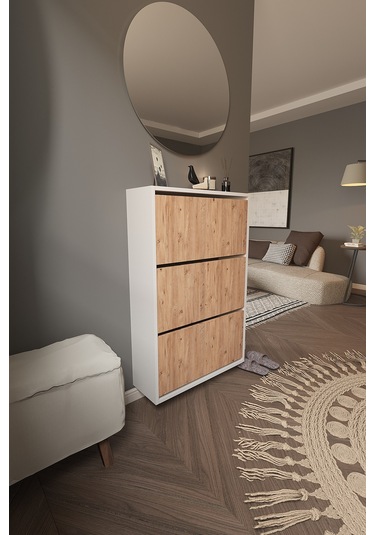 Dekorfim DF08101KAC Ayakkabılık Raflı Ayakkabılık 3 Bölmeli Kapaklı Ayakkabılık