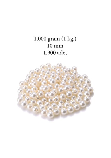 1.000 Gram 1 Kg. 10mm Krem Renk Plastik İnci Boncuk Çanta Ve Ta