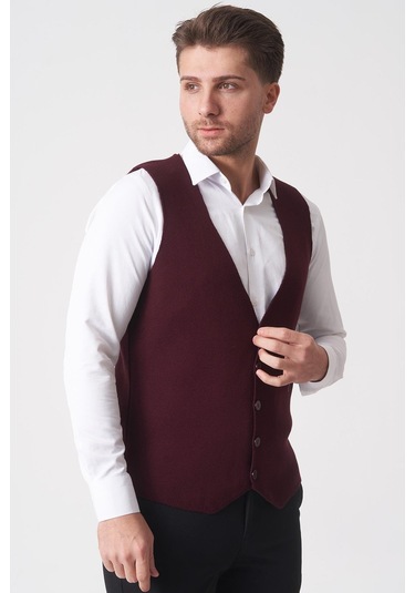 White Stone Campinas 202438 Slim Fit Pamuklu Yelek Triko Bordo Bordo