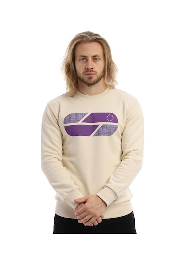 Erkek Polo State Baskılı Bisiklet Yaka Sweat Ekru