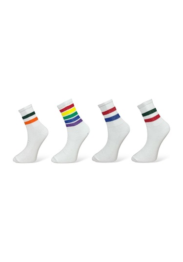 4'lü Unısex Çizgili Esnek Nem Alabilen Pamuklu Spor Soket Çoraplar Çok Renkli