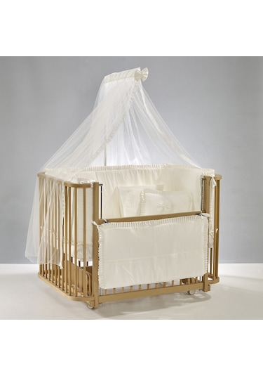 Meltem Kids Bambino Sallanır Ahşap Anne Yanı Beşik 70x110 cm (naturel-ekru) Ekru