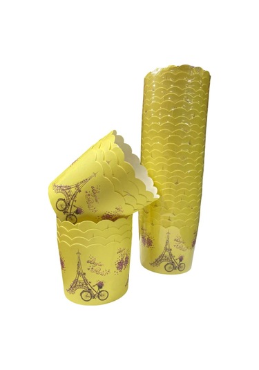 Cupcake/muffin /suffle Kek Kapsülü Sarı Paris Desenli 25 Li