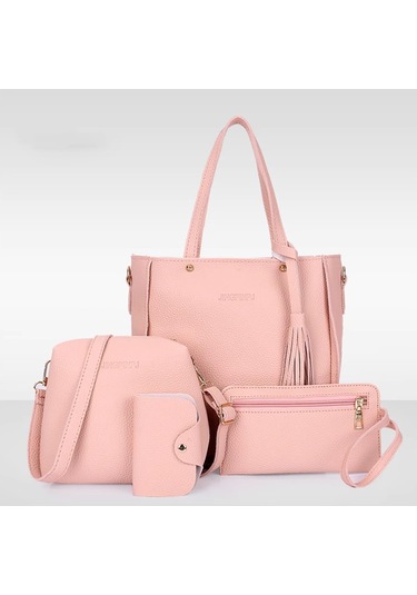 Parçalı Çanta Seti Kadın Pu Deri Omuz Çantası Dört Parça Siyah Diğer