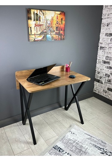 Hayal Ceviz Çalışma Masası Bilgisayar Ofis Masası Metal Siyah Ayaklı 90 Cm Ceviz