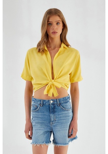 4230 Kadın Bağlamalı Yazlık Keten Gömlek Sarı Sarı 4230 Kadın Bağlamalı Yazlık Keten Gömlek Sarı Sarı