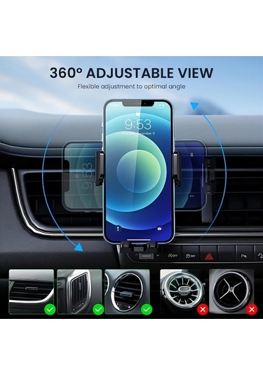 Primepickings 360 Derece Dönebilen Araç Havalandırma Telefon Tutucu Abs Siyah 4-7 Inç Android İos Uyumlu