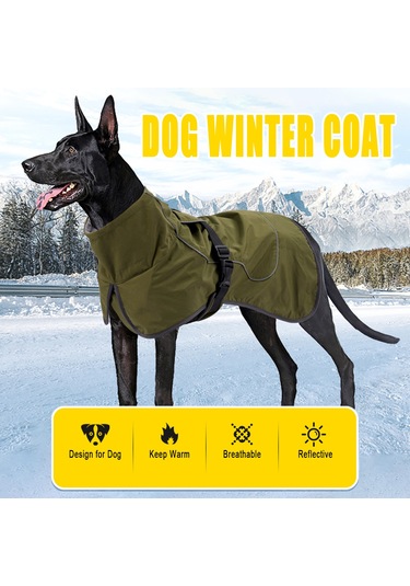 Geeksen Köpek Isılandırıcı Montu - Yüksek Yakalı, Yansıtıcı Şeritli, Su Geçirmez, Kürk Döşemeli, Asker Yeşili L Ya002q031