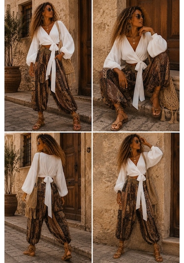 Na Addesıgn Etnik Stil Bağlamalı Oversize Kadın Bluz Siyah Ve Beyaz Renk Seçeneği