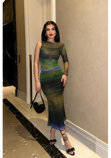 Kadın Multi Desenli Lycra Uzun Kollu Bisiklet Yaka Takım Çok Renkli