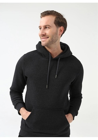 Süvari Kapüşonlu Yaka Regular Kalıp Düz Antrasit Sweatshirt Antrasit